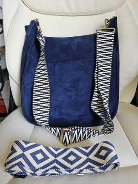 ah dorned Navy Vegan Suede Shoulder Bag with 2 - Guitar Straps